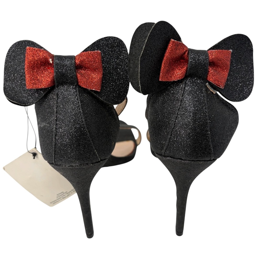 Disney Minnie Mouse Ears Black Glitter Heels Women's Size 10 Primark NWT